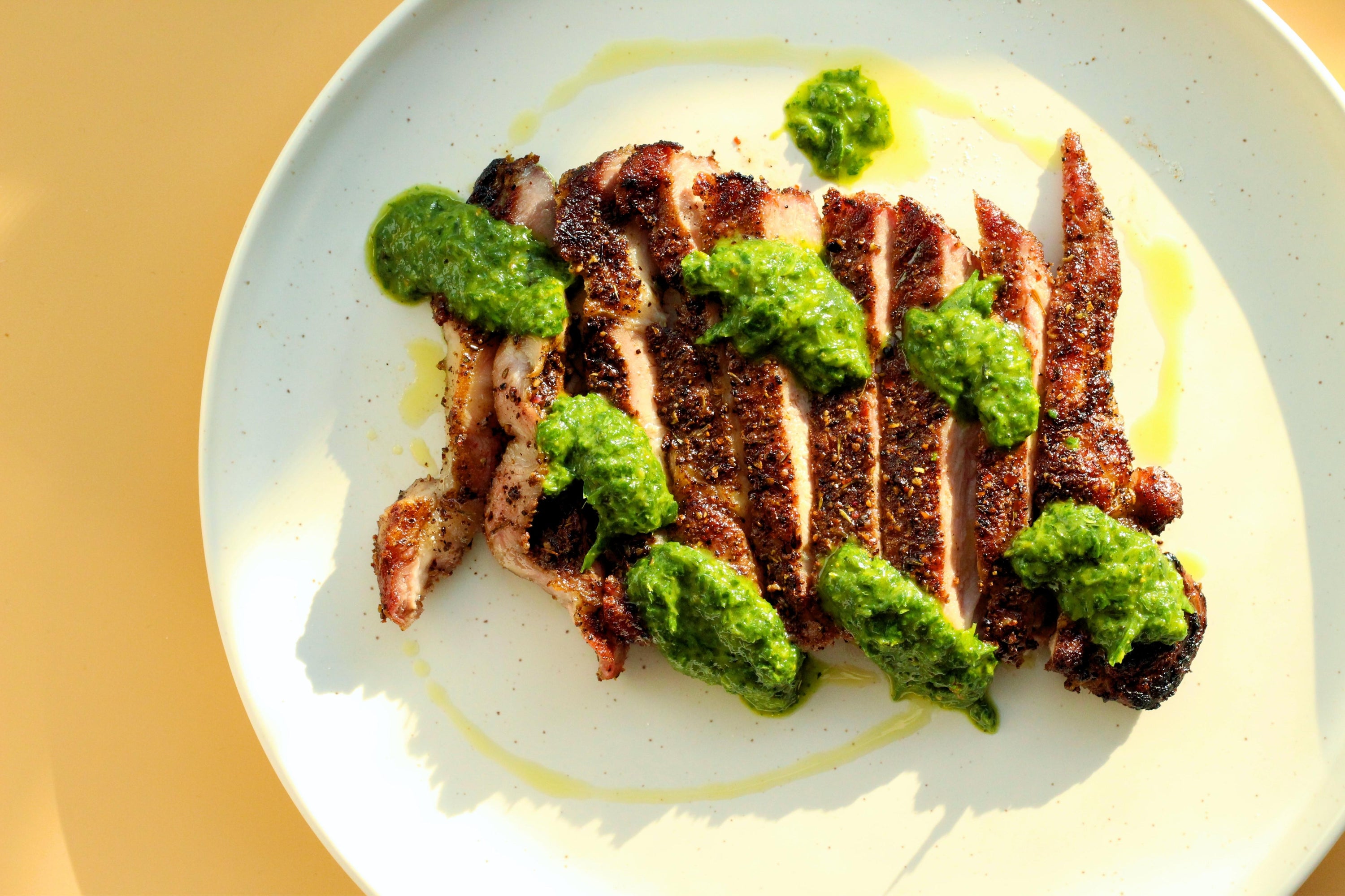 Blackened BBQ Pork Chops with Garlic Chimichurri