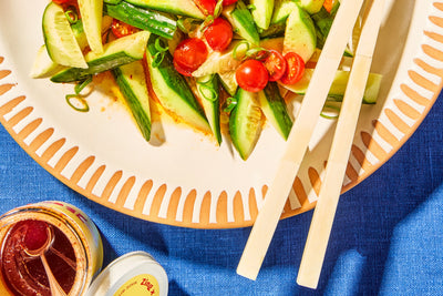 Cucumber and Tomato Salad with Hot Honey Dressing