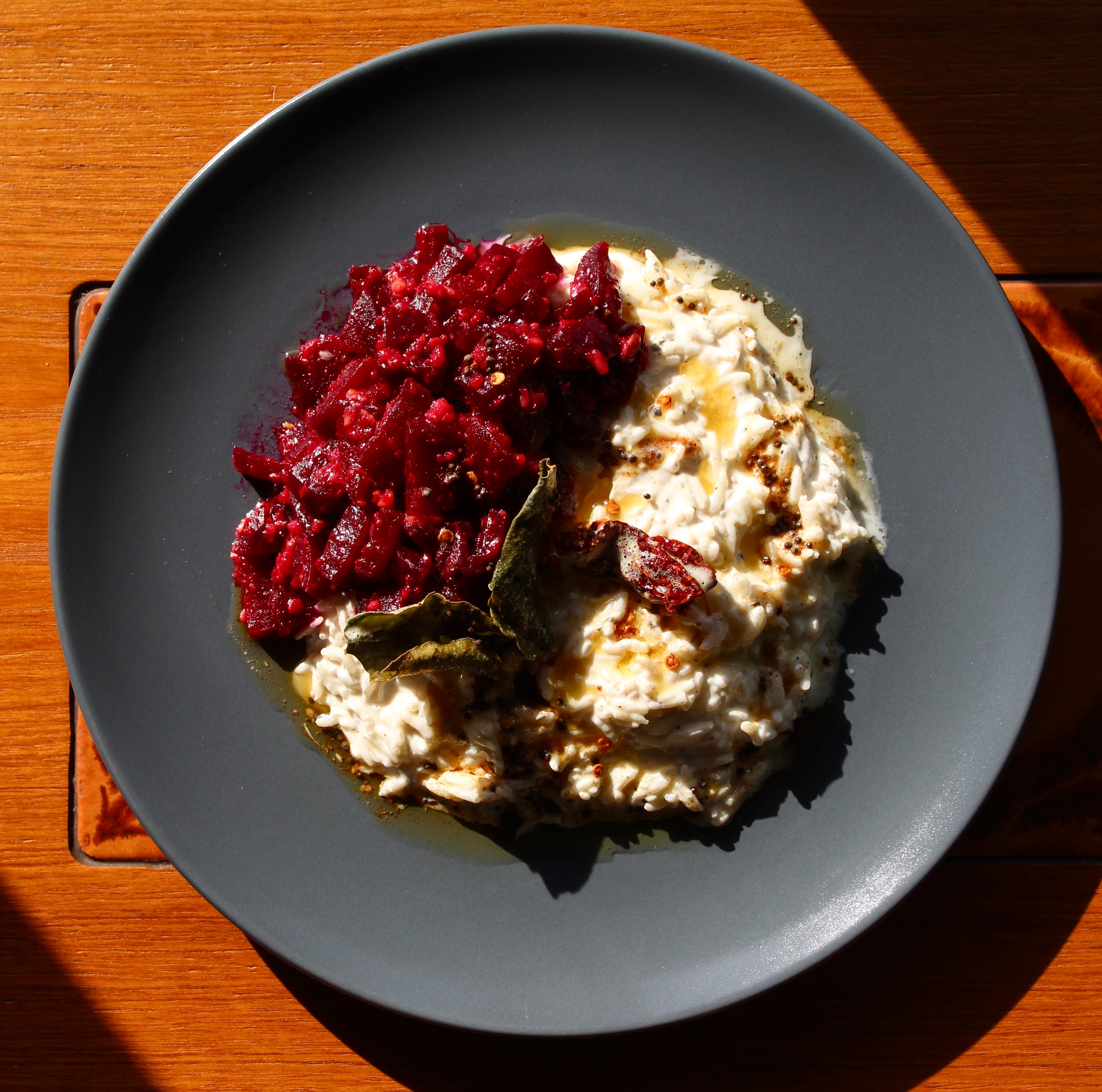 Thayir Sadam (Spiced Yogurt Rice) with Garlicky Beets