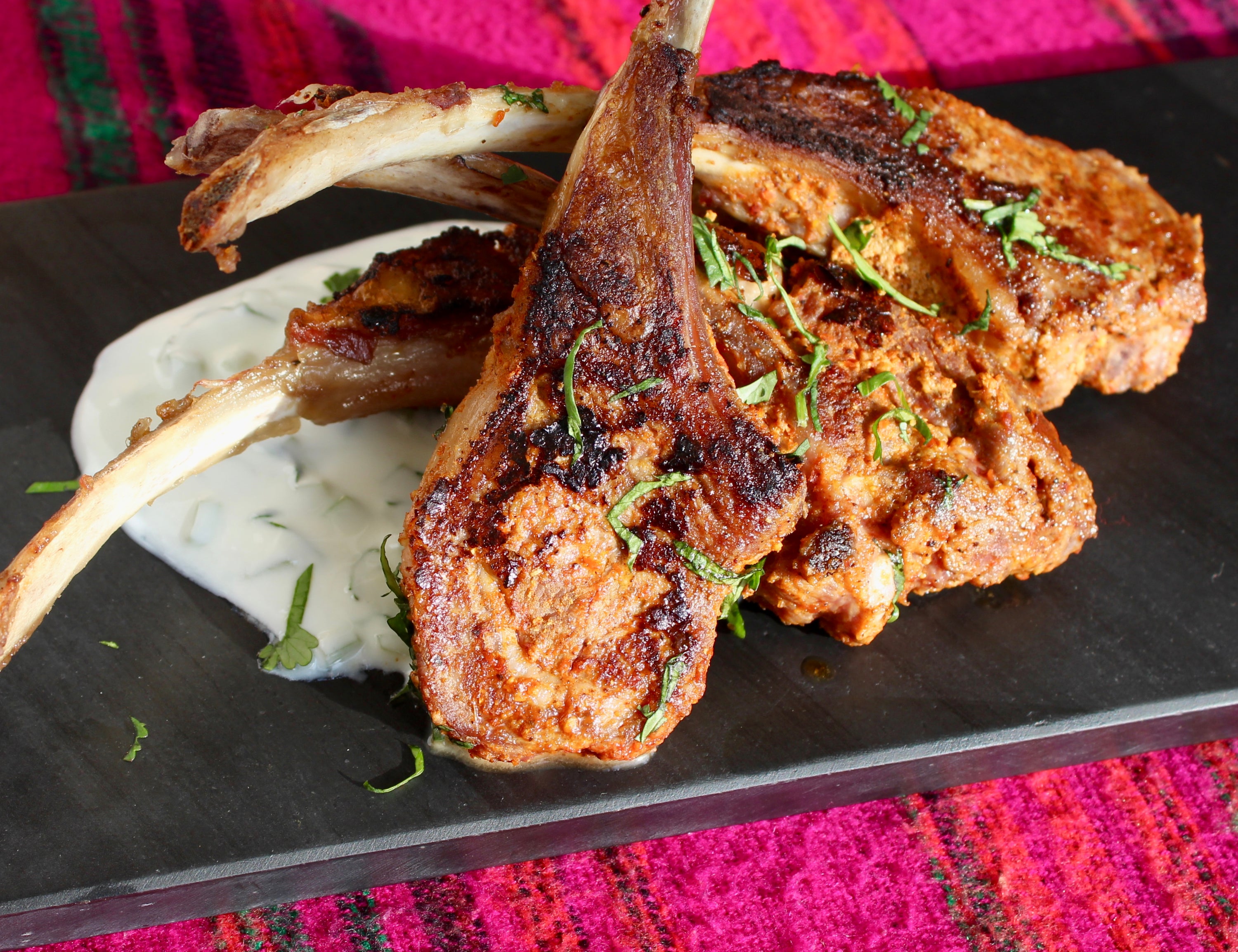 Smoki Lamb Chops with Mint and Cucumber Raita