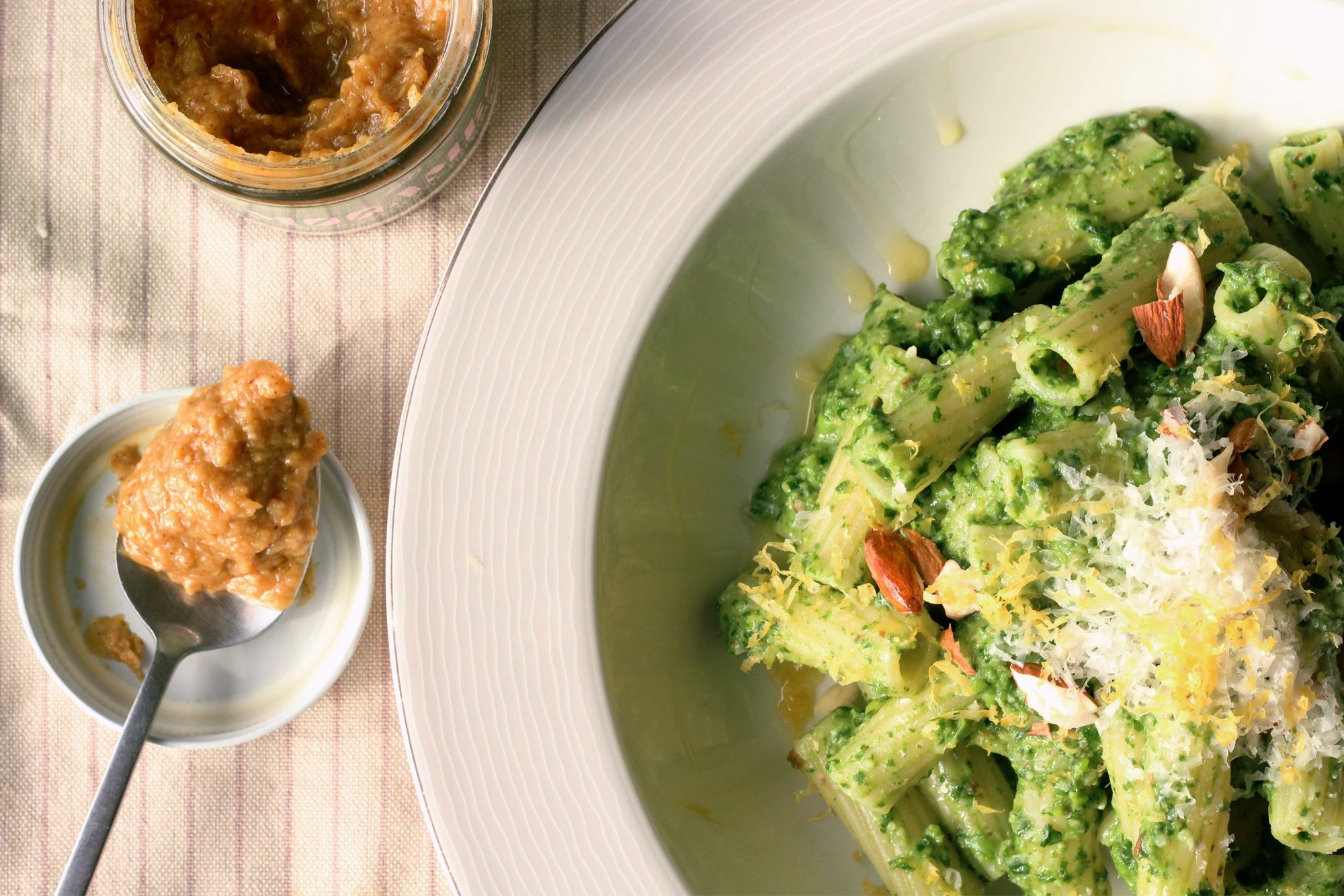 Kale, Lemon, and Pea Pesto Pasta