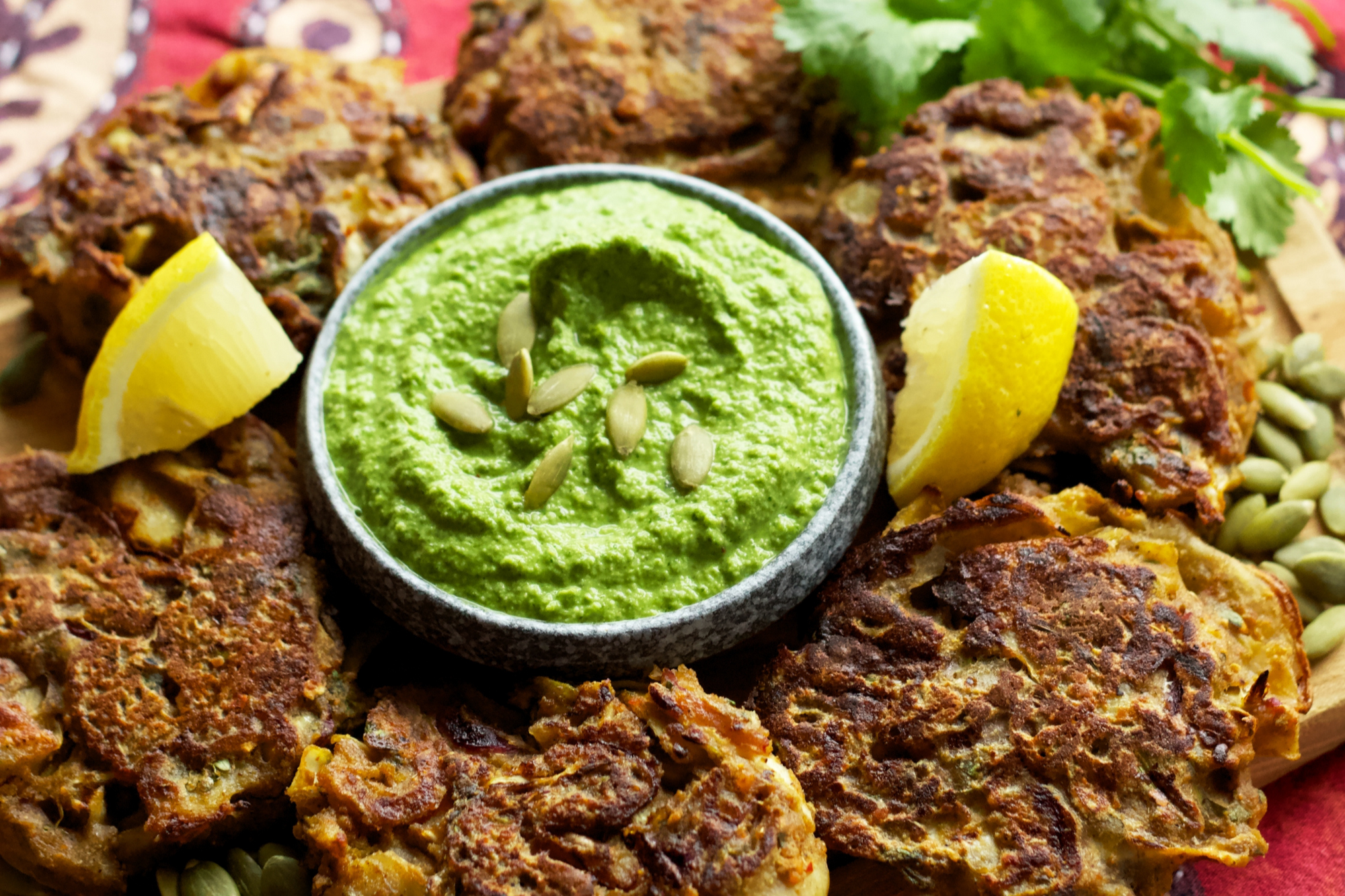 Pan-Fried Pakora with Coriander and Pepita Pesto