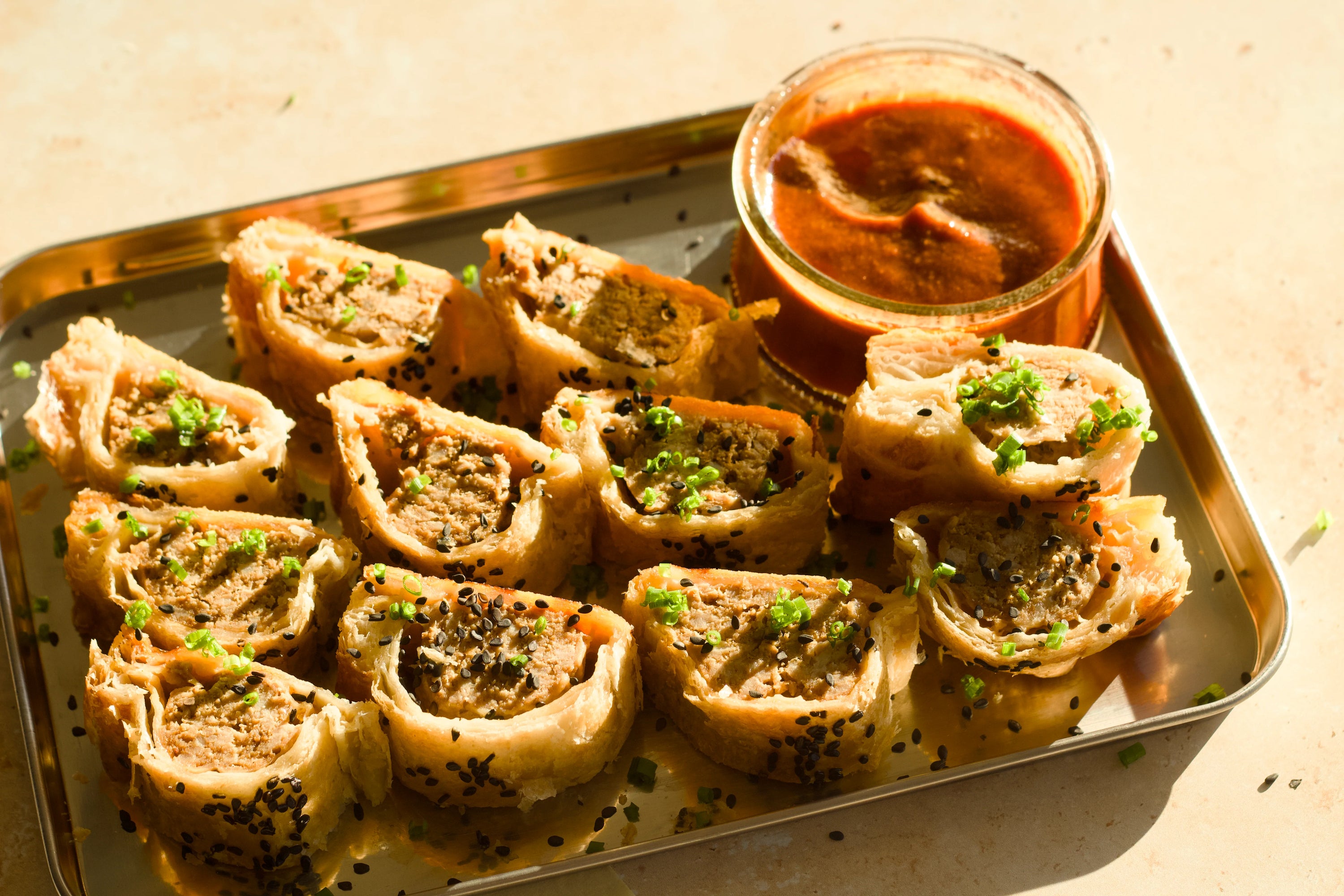 Chili Miso Sausage Rolls With Marinara Sauce