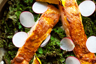 Glazed Salmon with Charred Kale