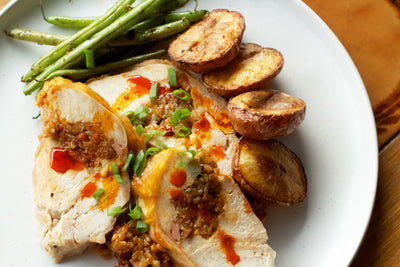 Turkey Breast with Chili Miso Sticky Rice Stuffing