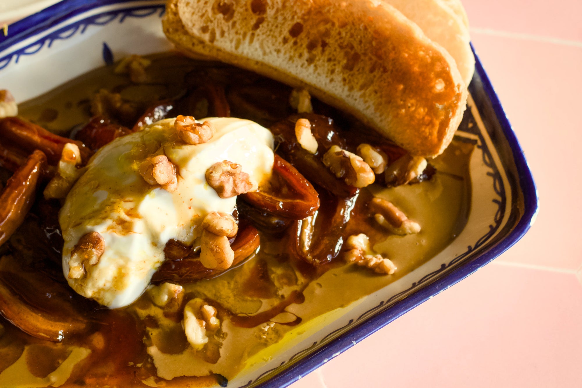 Hot Honey Glazed Dates with Tahini and Greek Yogurt